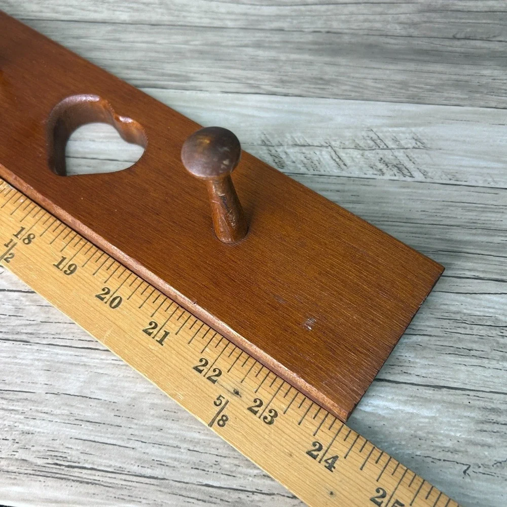 Heart Cut Out Wooden Peg Rack Coat Hat Rack Wall Hanging Country Rustic